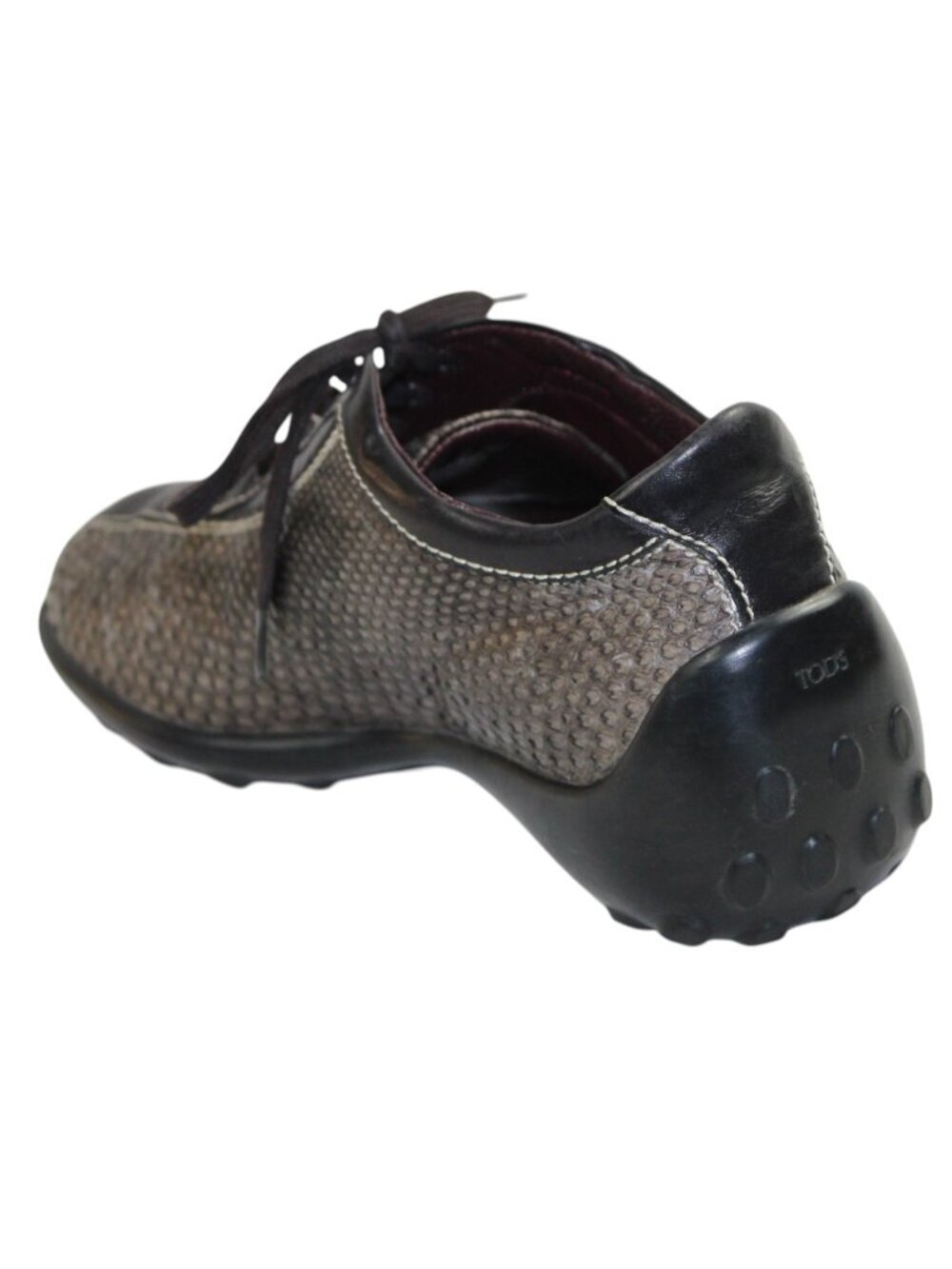 Tod’s Taupe Brown Snakeskin Embossed Leather Lace-Up Low Profile Driving Sneaker - Picture 6 of 10